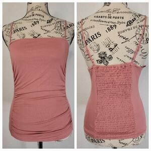 by Anthropologie Spaghetti Straps Cami Tank Top SZ Small Smocked Mauve Pink